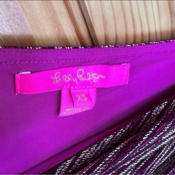 Lilly Pulitzer Riza Romper Dress Mulberry Metallic Gold extra Small HOLIDAY - Picture 6 of 9